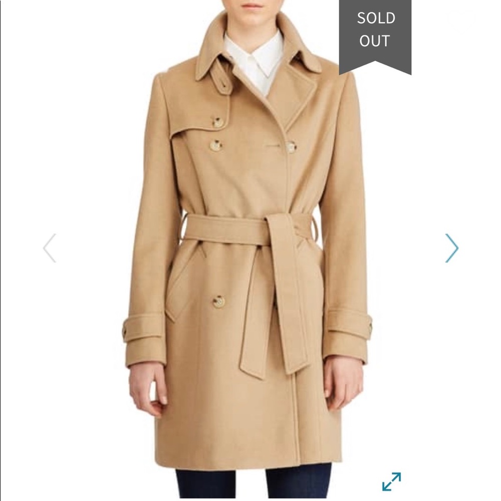 Ralph Lauren 3/4 Belted Wool Trench Coat Camel